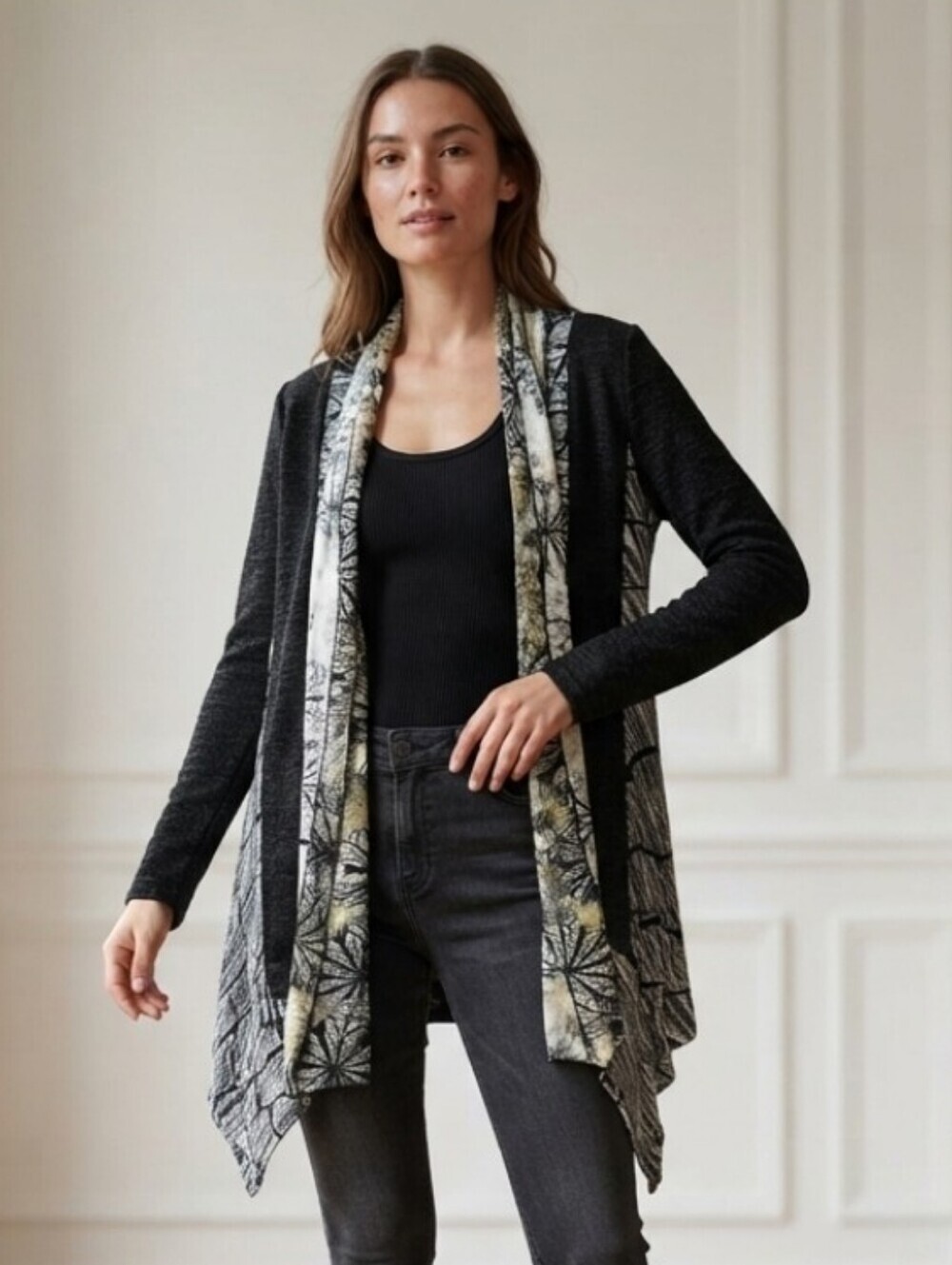 Kamana Cardigan Women's XL Gray & Black Long Sleeve Sweater Kimono Sz XL